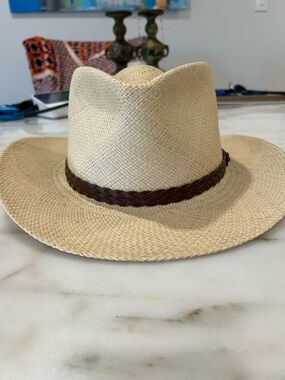 Tommy Bahama Natural Straw Panama Hat with Dark Brown Sweatband